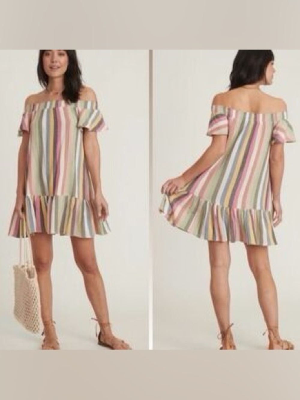 Marine Layer Multicolor Striped Knit Ruffle-Hem Dress Size Small